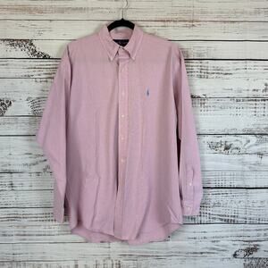 Men's Ralph Lauren 100% Cotton Pink Blue White Check Blake Button Up Shirt Sz M
